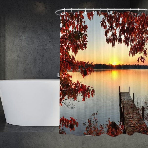 East Urban Home Autumn Shower Curtain, Maple Trees Fall Leaves And
